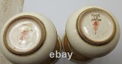 Antique Satsuma Moriage Pair Vases, signed. With wooden stands