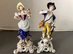 Antique Set Dresden Porcelain Victorian Couple Signed Capodimonte Hand Made 7.5