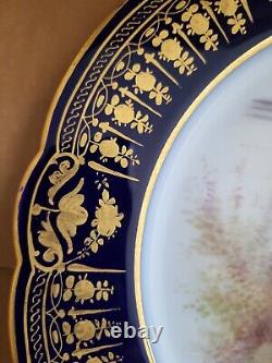 Antique Sevres France Handpainted Plate Courting Couple Signed Cobalt Blue Gold