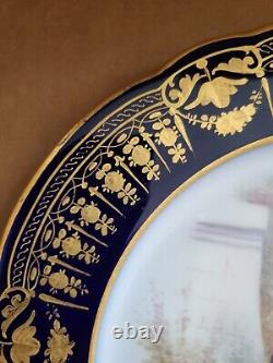 Antique Sevres France Handpainted Plate Courting Couple Signed Cobalt Blue Gold