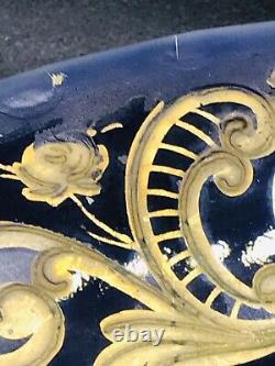 Antique Sevres Porcelain Cobalt Blue Porcelain Plate Couple Gold Trim Signed