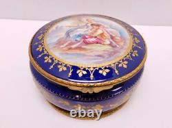 Antique Sevres Porcelain Hand Painted Couple SIgned Dresser Casket Box Gold