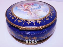 Antique Sevres Porcelain Hand Painted Couple SIgned Dresser Casket Box Gold