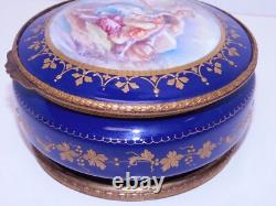 Antique Sevres Porcelain Hand Painted Couple SIgned Dresser Casket Box Gold