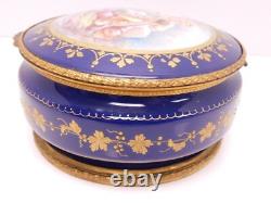 Antique Sevres Porcelain Hand Painted Couple SIgned Dresser Casket Box Gold