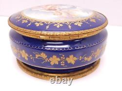 Antique Sevres Porcelain Hand Painted Couple SIgned Dresser Casket Box Gold