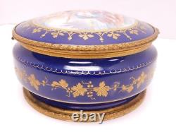Antique Sevres Porcelain Hand Painted Couple SIgned Dresser Casket Box Gold