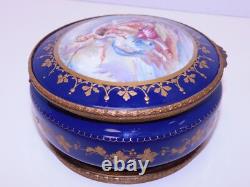 Antique Sevres Porcelain Hand Painted Couple SIgned Dresser Casket Box Gold