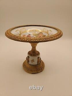 Antique Sevres Style Courting Couple Gilt Bronze Compote SignedFrance