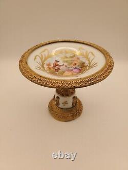 Antique Sevres Style Courting Couple Gilt Bronze Compote SignedFrance