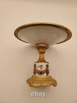 Antique Sevres Style Courting Couple Gilt Bronze Compote SignedFrance