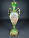 Antique Sevres Style Courting Couple Green Porcelain Urn Signed Lamp Base As Is