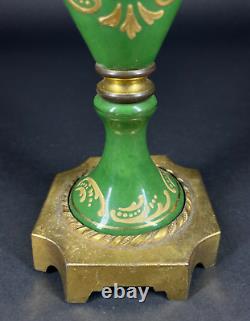 Antique Sevres Style Courting Couple Green Porcelain Urn signed Lamp Base as is