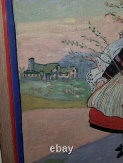 Antique Signe Palmblad Painting Board Impressionism Skane Sweden Couple Costumes