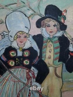 Antique Signe Palmblad Painting Board Impressionism Skane Sweden Couple Costumes