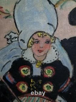 Antique Signe Palmblad Painting Board Impressionism Skane Sweden Couple Costumes