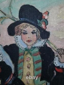 Antique Signe Palmblad Painting Board Impressionism Skane Sweden Couple Costumes
