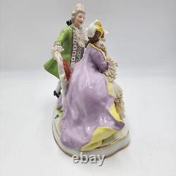 Antique Signed CARL THIEME Dresden Lace Potschappel Figurine Rococo Couple