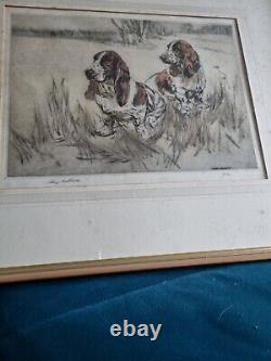 Antique Signed Dry Point Etching Henry Wilkinson Pair Bassett Hounds 58/150