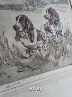 Antique Signed Dry Point Etching Henry Wilkinson Pair Bassett Hounds 58/150