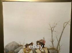 Antique Signed Filippo Indoni Italian Courting Couple Scene Watercolor Painting