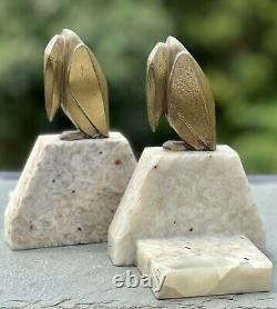 Antique Signed G. H. Laurent Bronze on Marble Art Deco Stork Bookends France