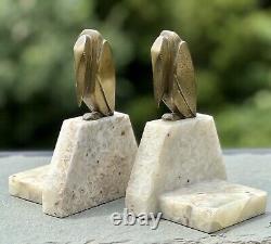 Antique Signed G. H. Laurent Bronze on Marble Art Deco Stork Bookends France