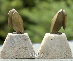 Antique Signed G. H. Laurent Bronze on Marble Art Deco Stork Bookends France