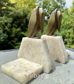 Antique Signed G. H. Laurent Bronze on Marble Art Deco Stork Bookends France