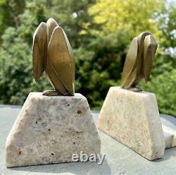 Antique Signed G. H. Laurent Bronze on Marble Art Deco Stork Bookends France