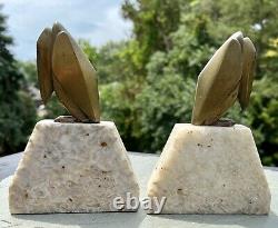 Antique Signed G. H. Laurent Bronze on Marble Art Deco Stork Bookends France