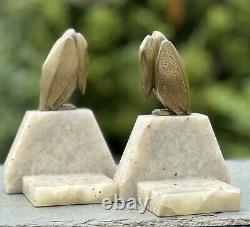 Antique Signed G. H. Laurent Bronze on Marble Art Deco Stork Bookends France