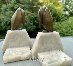 Antique Signed G. H. Laurent Bronze on Marble Art Deco Stork Bookends France