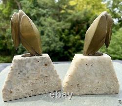 Antique Signed G. H. Laurent Bronze on Marble Art Deco Stork Bookends France