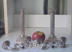Antique Signed German Candlestick Candelabra Pair 800 Solid Silver Neoclassical
