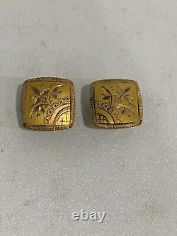 Antique Signed Gold Top / Filled Pair of Square Cufflinks Floral Foliage Design