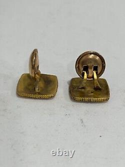 Antique Signed Gold Top / Filled Pair of Square Cufflinks Floral Foliage Design