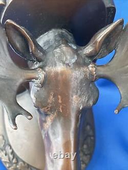Antique Signed J. B. 1530 Jennings Brothers MOOSE HEAD Bookends Pair