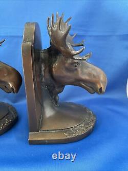 Antique Signed J. B. 1530 Jennings Brothers MOOSE HEAD Bookends Pair
