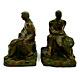 Antique Signed Mcclelland Barclay Bronze Blacksmith & Hammer Statue Bookend Pair