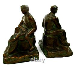Antique Signed MCCLELLAND BARCLAY Bronze Blacksmith & Hammer Statue Bookend Pair