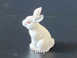 Antique Signed Wooden Rabbit Pair Miniature