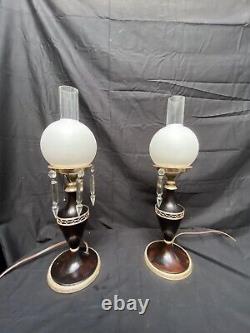 Antique Silver Wood signed Pairpoint Lamp bases 11.5h to socket Wrong shades