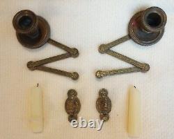 Antique Solid Brass Signed & Numbered Matching Candle Sconses Rare early 1900