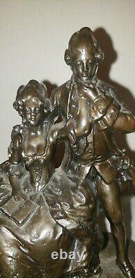 Antique Spelter Victorian Couple SCULPTURE signed Schula