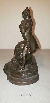 Antique Spelter Victorian Couple SCULPTURE signed Schula