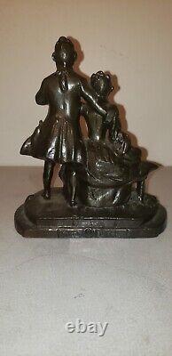 Antique Spelter Victorian Couple SCULPTURE signed Schula