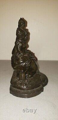 Antique Spelter Victorian Couple SCULPTURE signed Schula