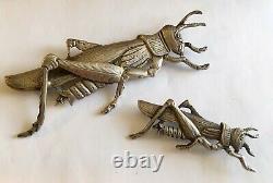 Antique Sterling Signed Cini Pair Of Grasshopper Pins