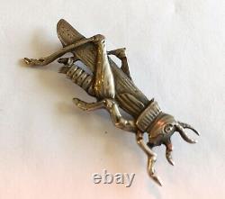 Antique Sterling Signed Cini Pair Of Grasshopper Pins